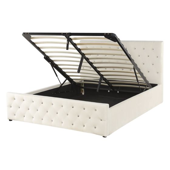 Sänky säilytystilalla sametti AMIENS 140 x 200 cm Vaaleanbeige