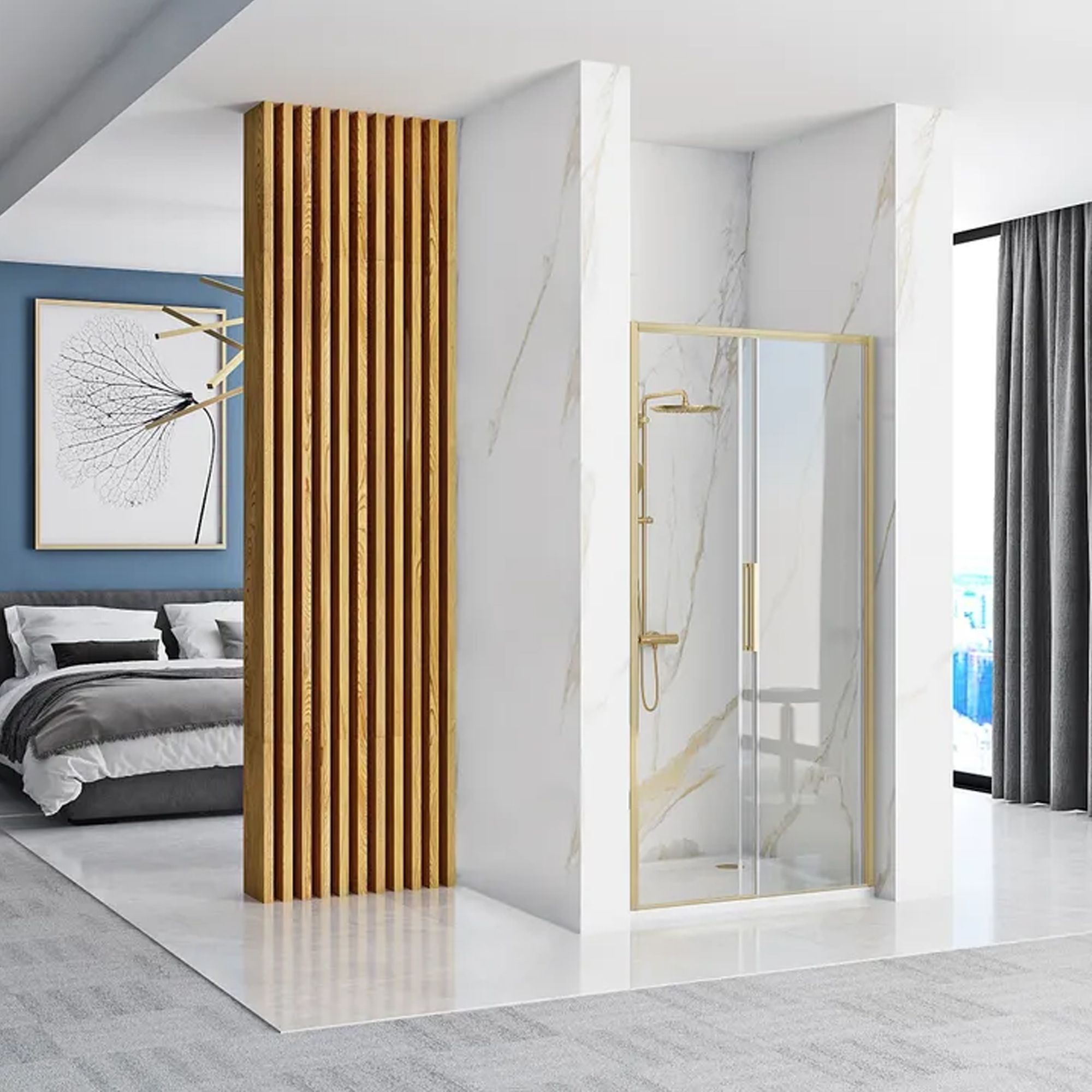 REA suihkuovi RAPID SLIDE 120 harjattu kulta, 2,5X121X195CM