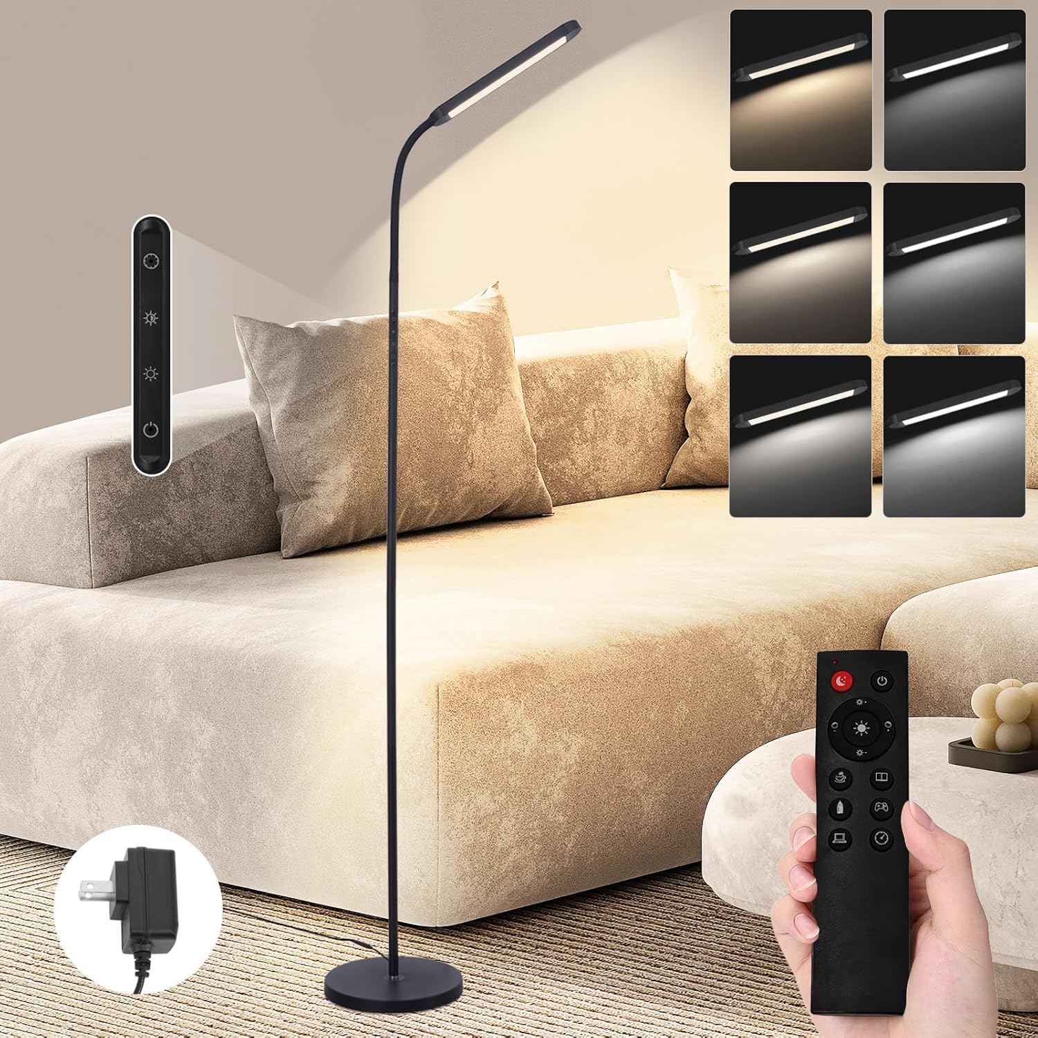 ZMH LED-lattiavalaisin olohuoneeseen, himmennettävä lattiavalaisin, 11 W, 360° joustava