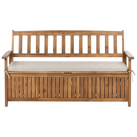 Puutarhapenkki pehmusteella SOVANA 160 cm säilytystila Akaasia Beige