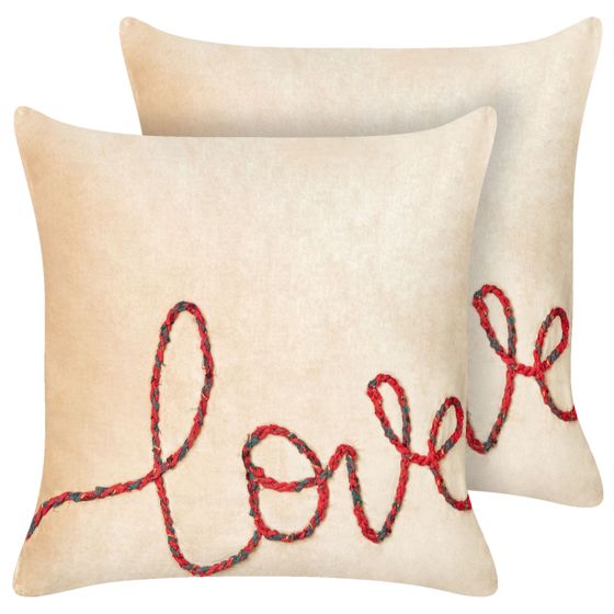 Koristetyynysetti 2 kpl ROTALA puuvilla 45 x 45 cm Beige Teksti