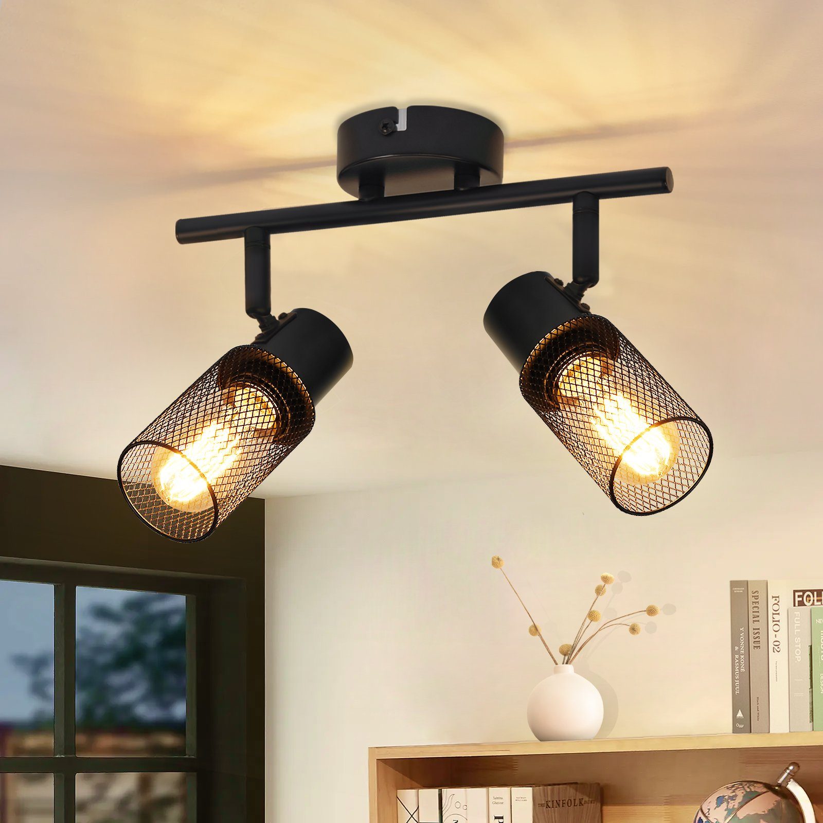 NETTLIFE Kattovalaisin 2 kohdevaloa musta teollisuusmetalli säädettävä 330° E27 LED eteiseen käytävään olohuoneeseen