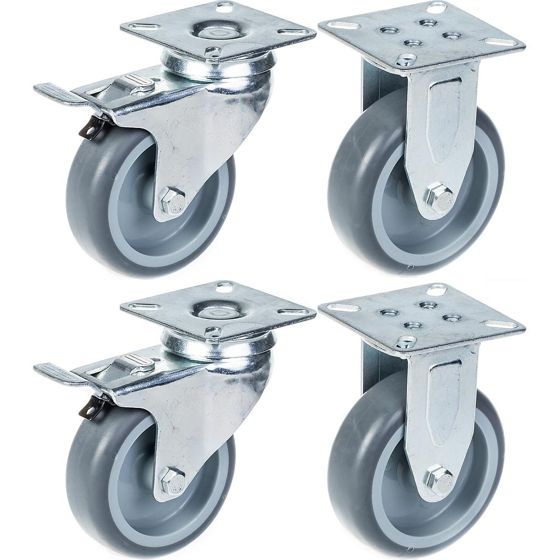 75 mm:n (3 tuuman) pyörä, harmaa kumirengas, jarru ja kiinteä, kantavuus 240 kg, 2 kpl:n sarja