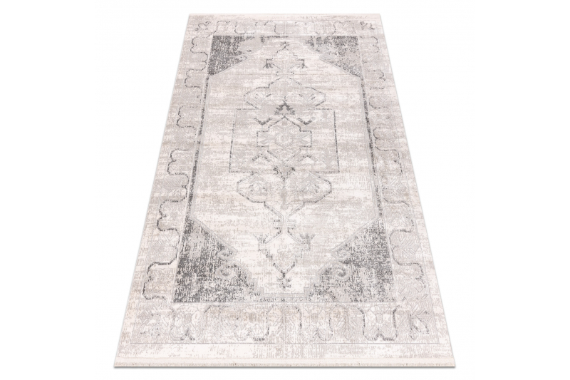 DISTIN 0107B harmaa / vaaleanharmaa / valkoinen moderni matto - Ornamentti, kehyskuviolla vintage, 120x170 cm