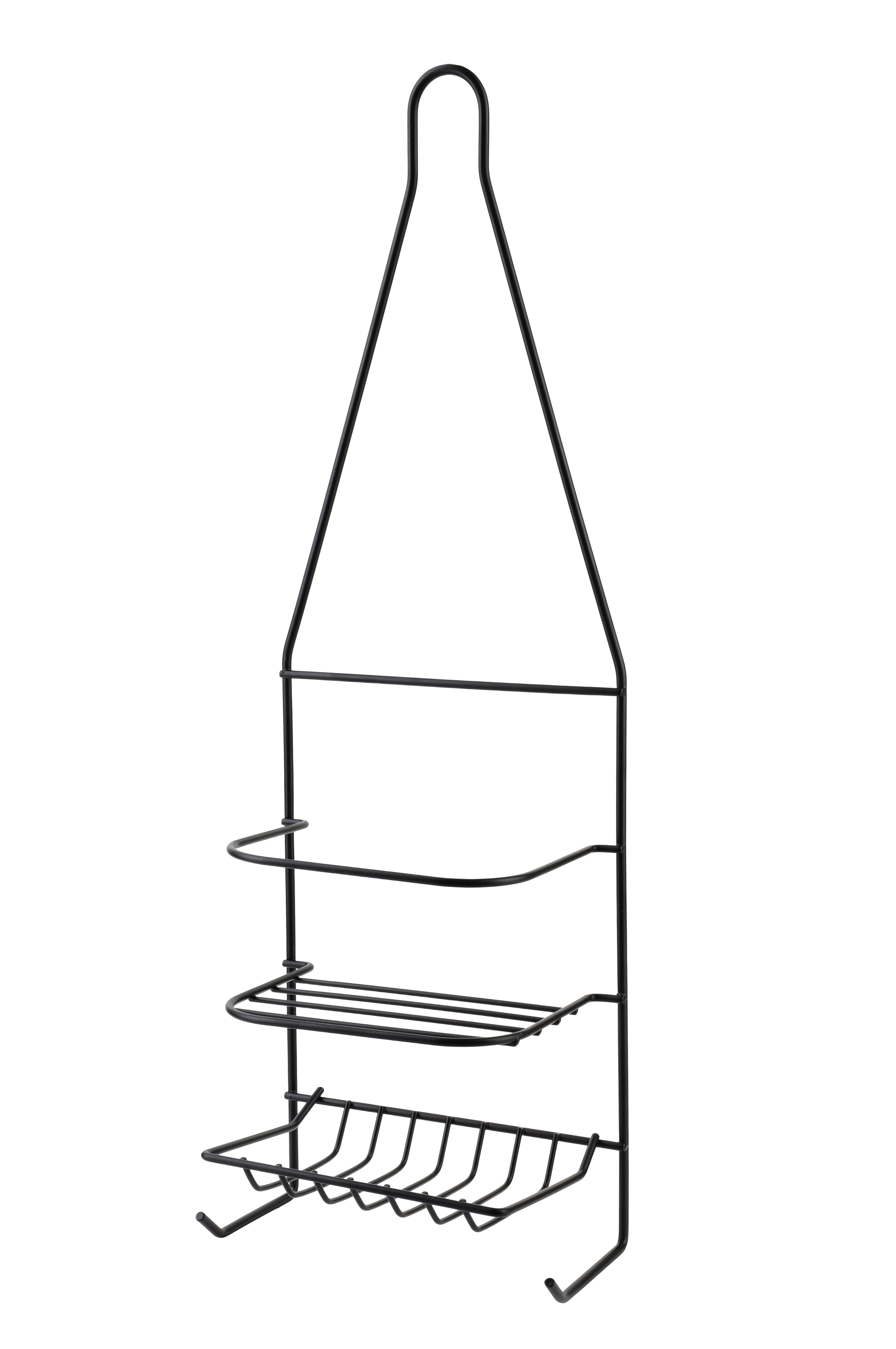Kylpyhuonehylly metalli CARL BLACK 15x9,5x46 cm musta 2 hyllyä 2 koukkua