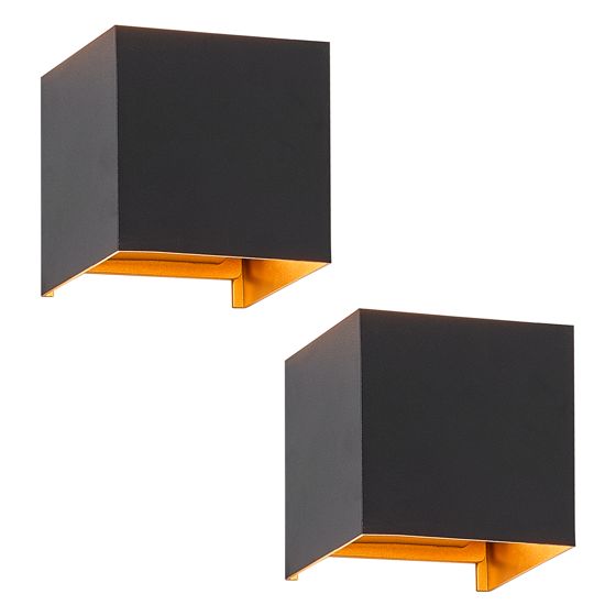 NETTLIFE LED - seinävalaisin, 3W, 2Kpl - G9, ulko -/sisäseinävalaisin, musta ja Kulta VedenpitäväKaksoissäde, säädettävä, IP65 230V, 3000K