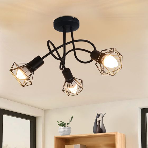 NETTLIFE LED - kattospottivalaisin, 3 lamppua, musta, vintage - tyylinen, säädettävä, 350°, teollisuuskäyttöön, E14