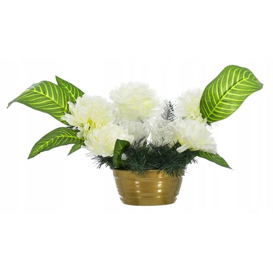 Haudan koristekukka-asetelma ruukussa