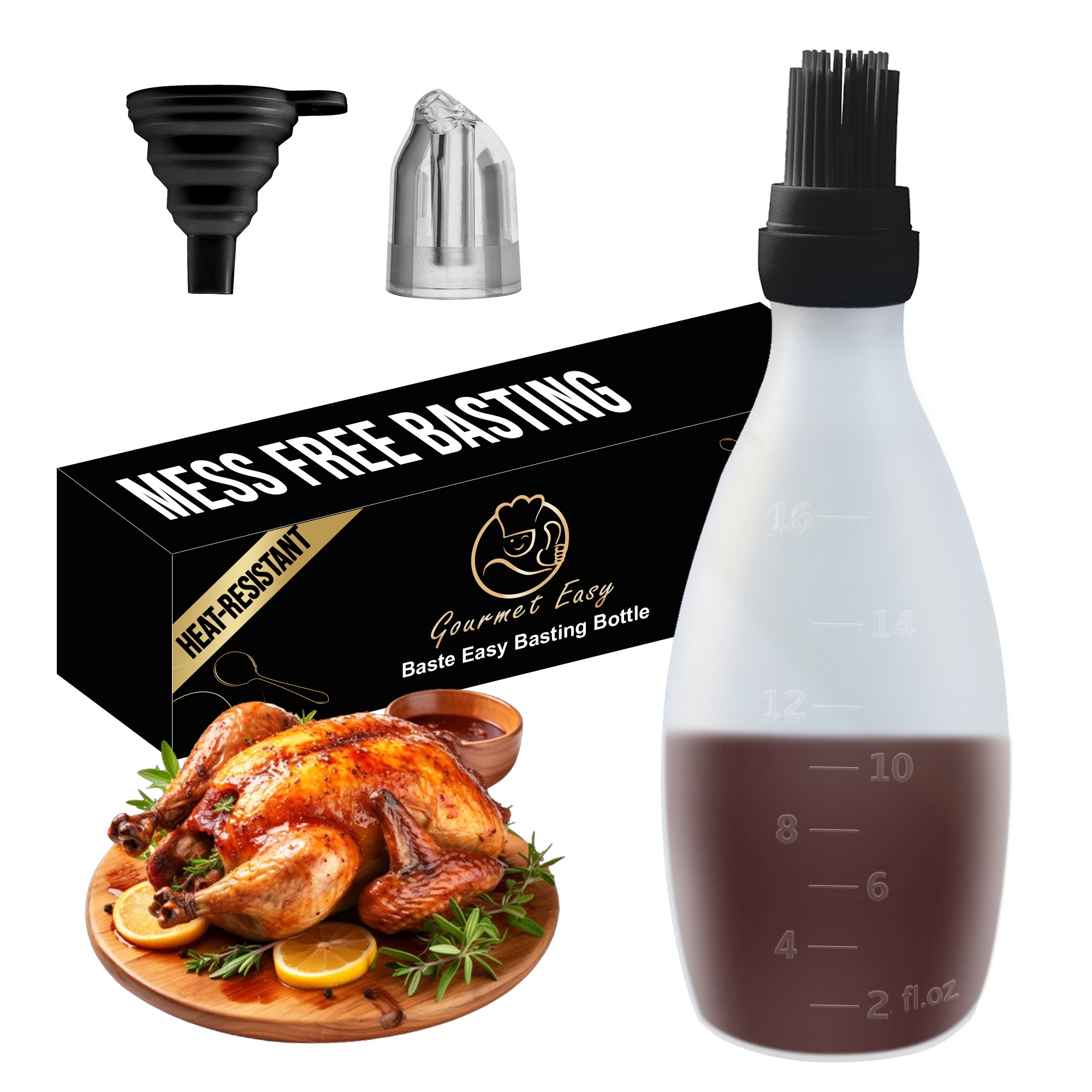 Gourmet Easy Silikoni taikinaharja, Slikoniharsinta ja kastikepullo (musta)