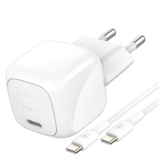 Pakkauksessa nopea USB-C 20W Power Delivery ja PPS -verkkolaturi USB-C 1m -kaapelilla