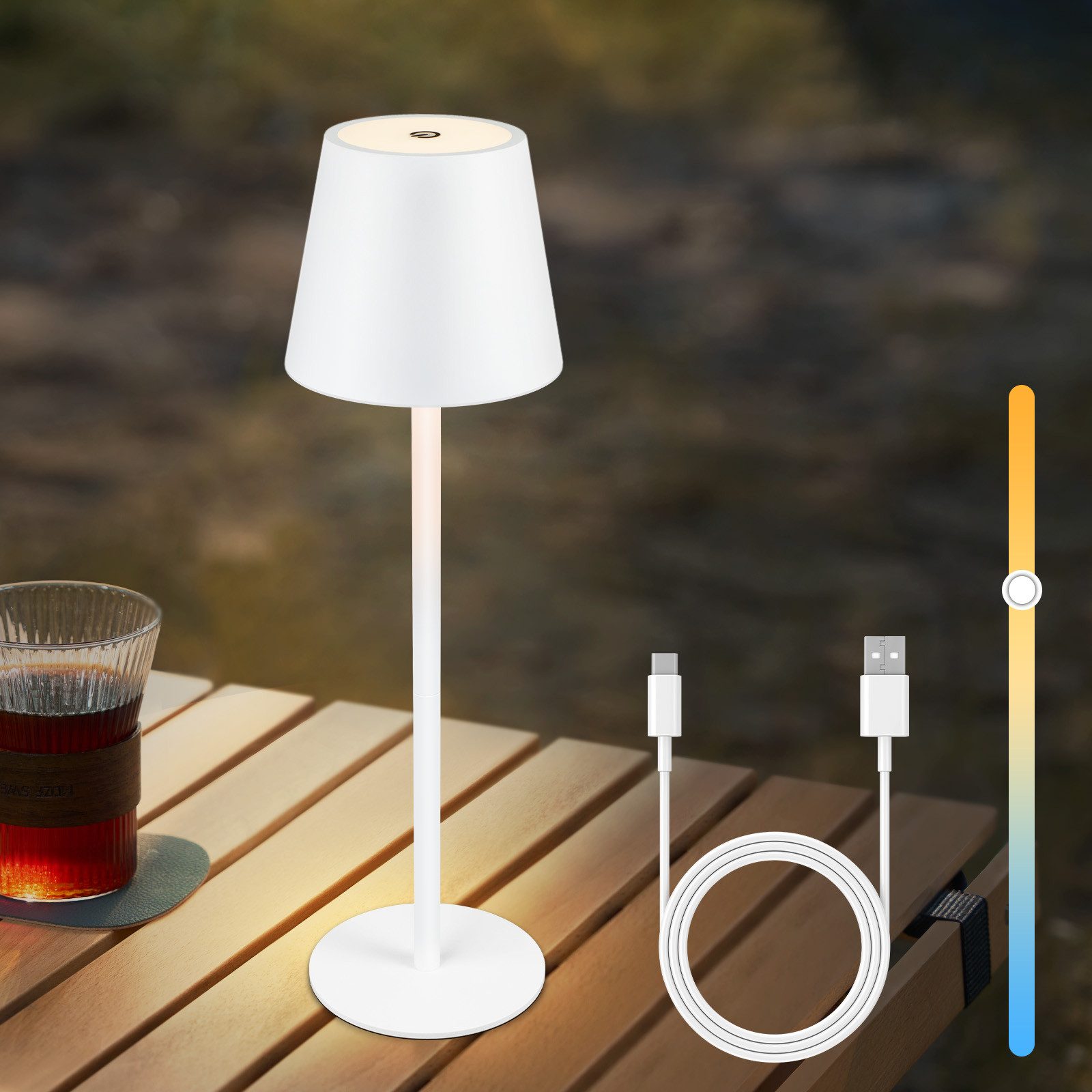 Nettlife Langaton Yöpöytävalaisin, 2600m Ah LED, Ladattava Ulkopöytävalaisin, Kosketus, Valkoinen, USB - pistokkeella