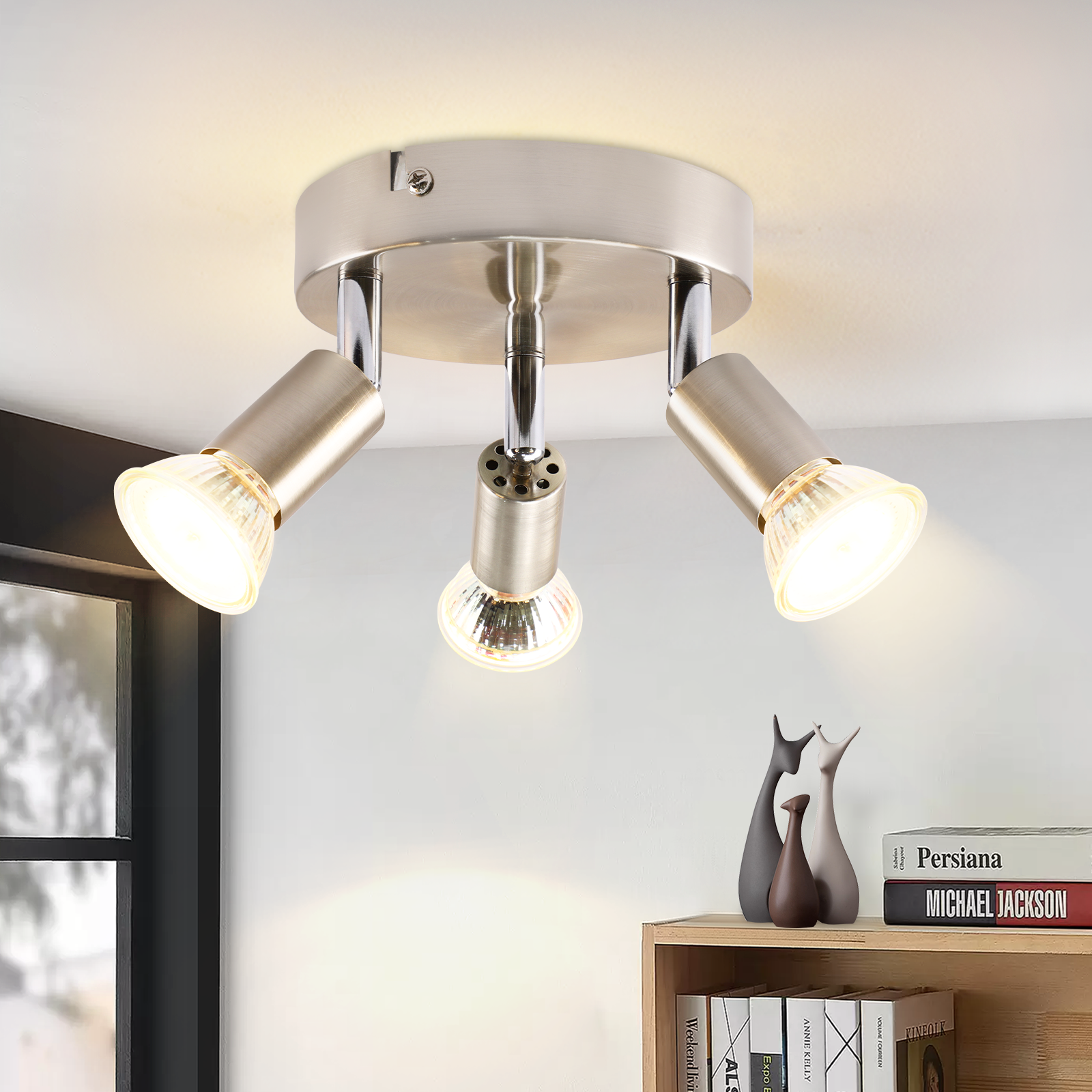 NETTLIFE LED - kattovalaisin GU10 - 3 modernia pyöreää kattokohdevaloa 350° kattokohdevalot keittiöön, käytävään
