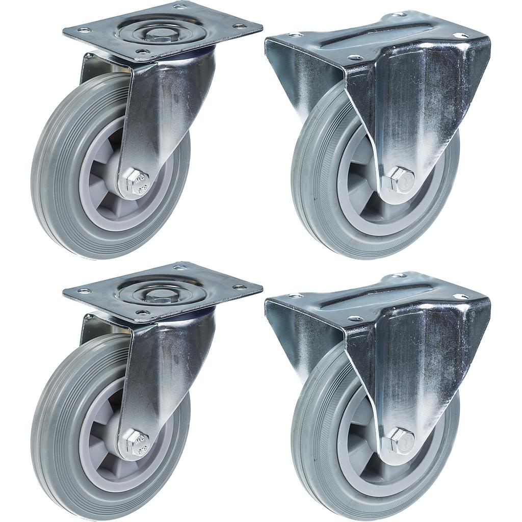160 mm:n (6 tuuman) pyörä, harmaa kumirengas, kääntyvä ja kiinteä, kestävä, kantavuus 540 kg, 4 kpl:n sarja