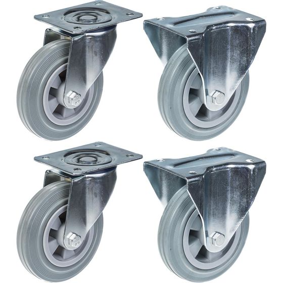 160 mm:n (6 tuuman) pyörä, harmaa kumirengas, kääntyvä ja kiinteä, kestävä, kantavuus 540 kg, 4 kpl:n sarja