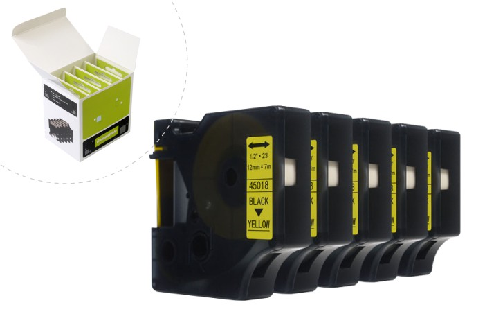 JetWorld Vaihtotarra Dymo D1 Musta Keltaisella Pohjalla 12mm x 7m (5kpl) LM100, LM100+, LM200, LM300, LM400, LM420P, LM350, LM350D, LM360D, LM450D, LM260P, LM120P, LM500TS, LM160, LM210D, LM280, LM150, LM220 (45018) (S0720580)