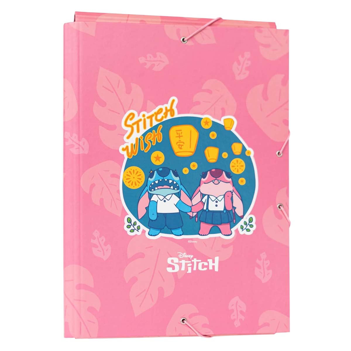 Kartonkikansio A4 Stitch Wish -malli 3 läppää ja kuminauhasulku