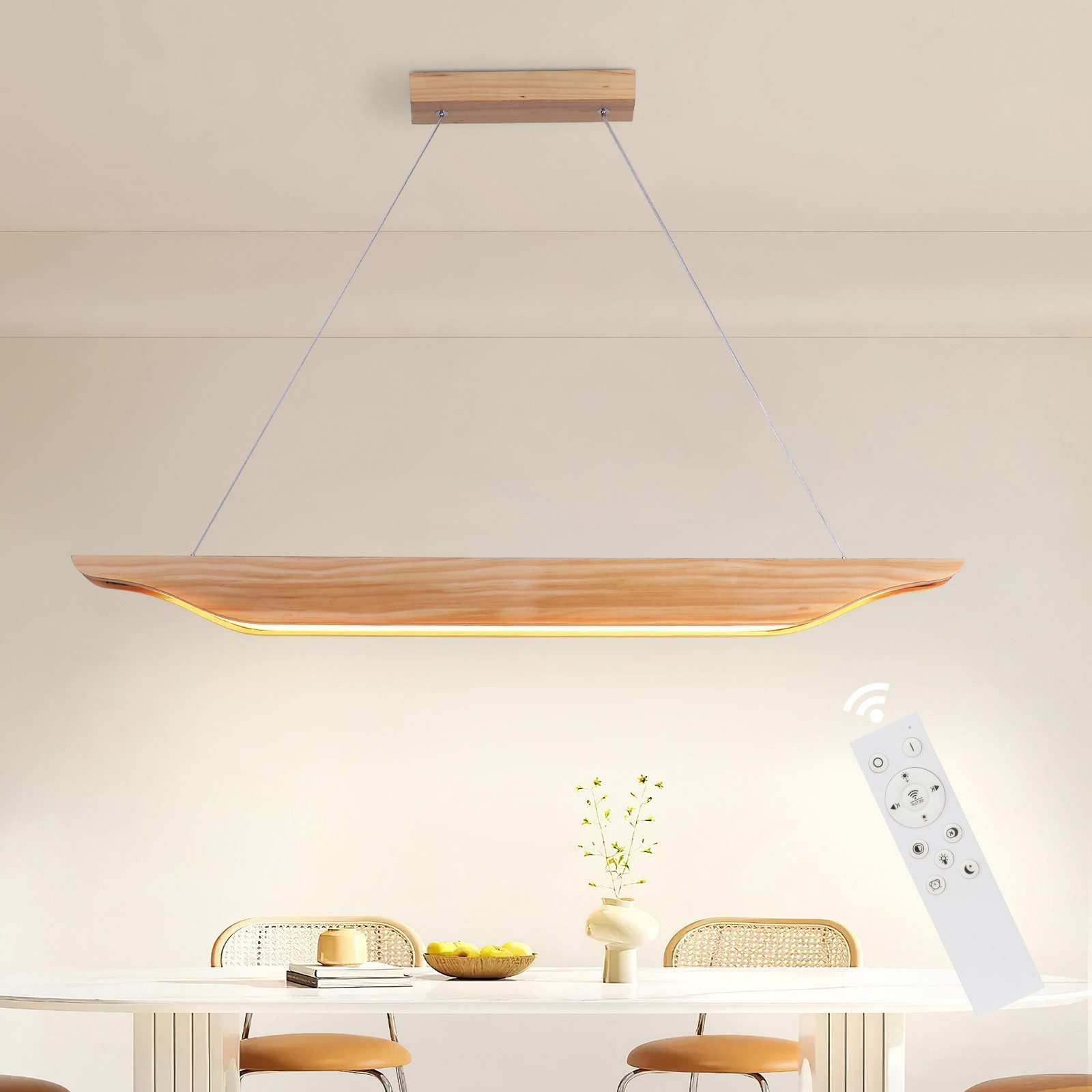 NETTLIFE puinen LED-riippuvalaisin - moderni design ruokapöytävalaisin 90 cm himmennettävä kaukosäätimellä