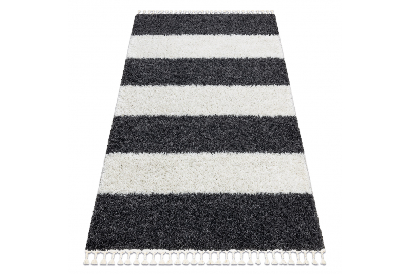 Matto UNION 4079 Nauhat harmaa / kerma Tupsut berbery Marokkolainen shaggy 160x220 cm