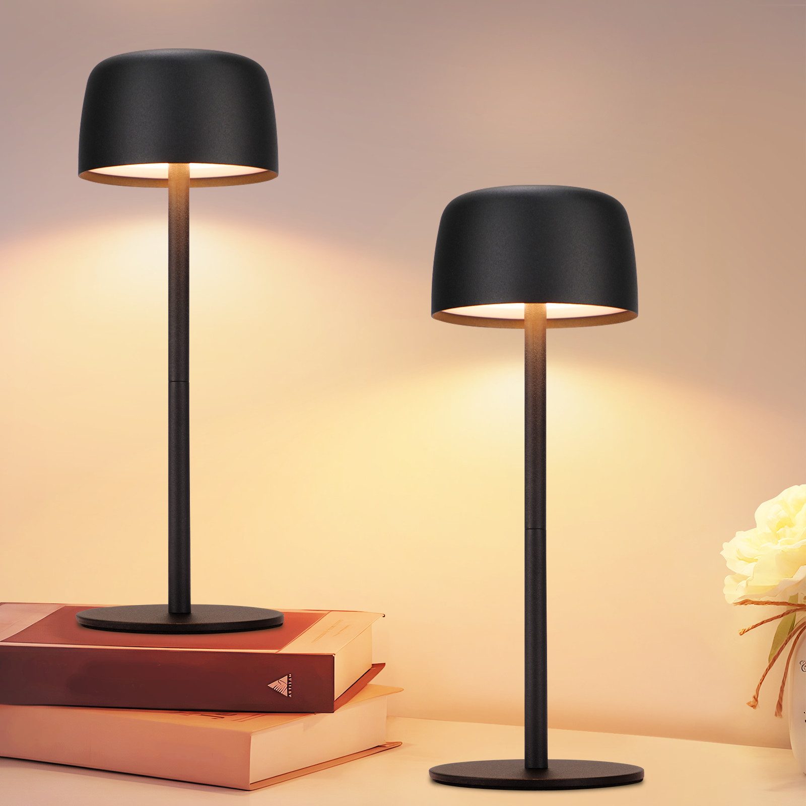 NETTLIFE 2 kpl johdoton LED-pöytävalaisin, portaaton himmennys yövalo akulla