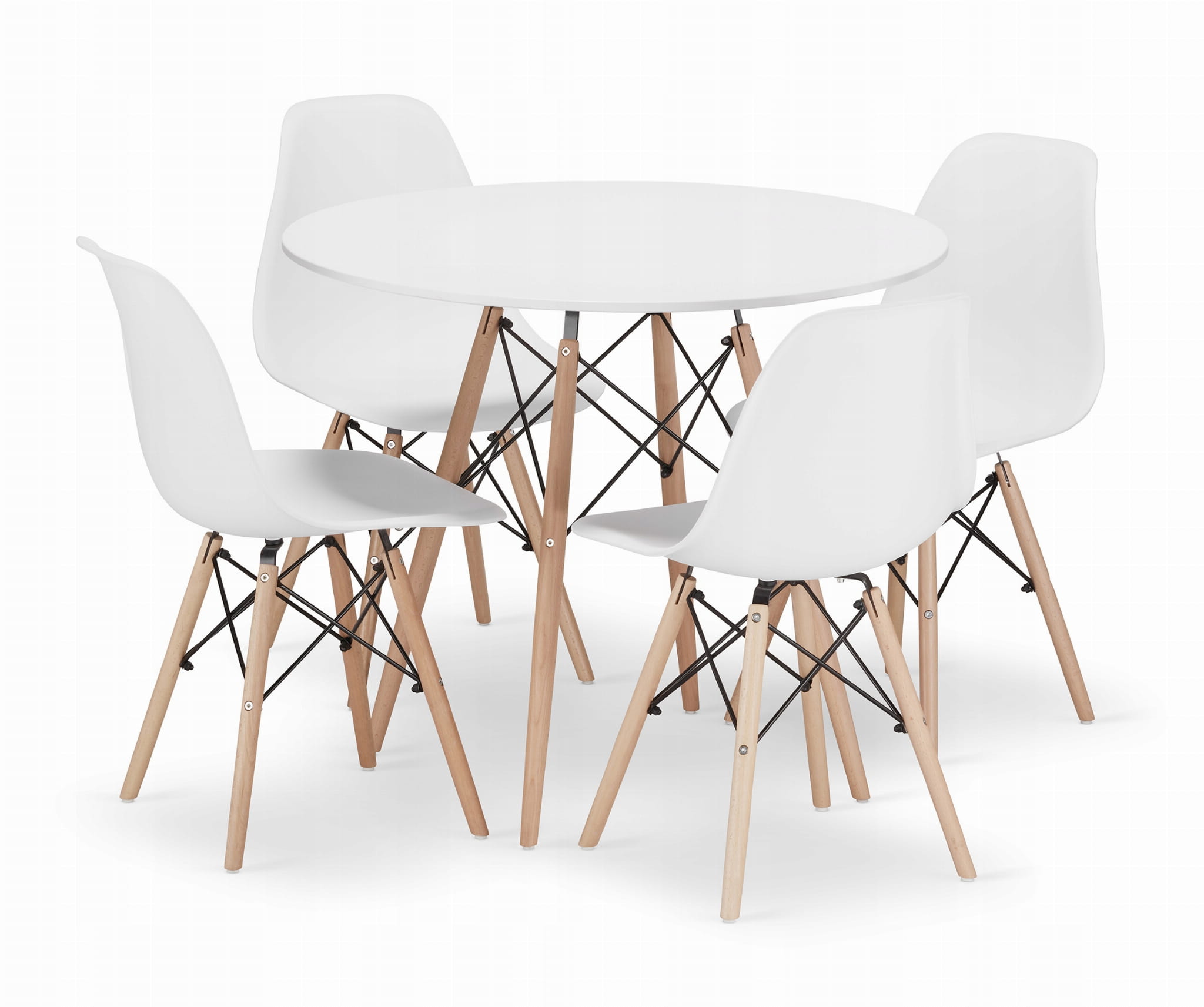 Pyöreä pöytä TODI 90, 4 OSAKA-tuolia, valkoinen