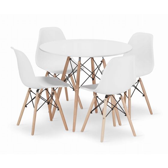 Pyöreä pöytä TODI 90, 4 OSAKA-tuolia, valkoinen