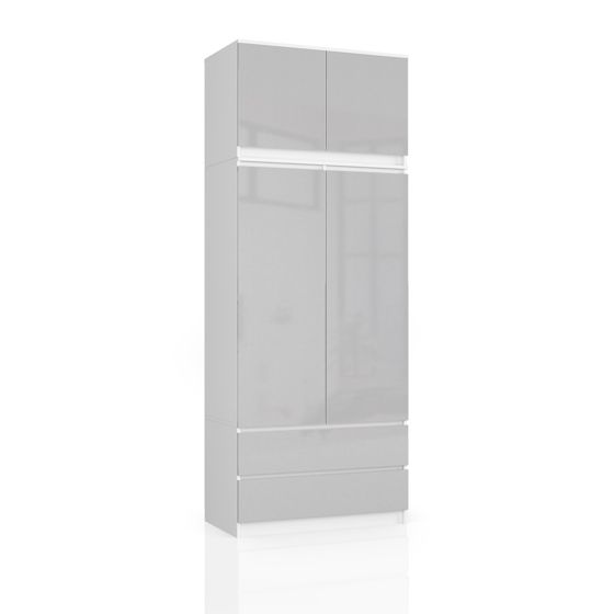Akord Yläsäilytyskaappi 2-ovinen 2-laatikollinen Valkoinen/Metalli Korkeakiilto 90x51x234