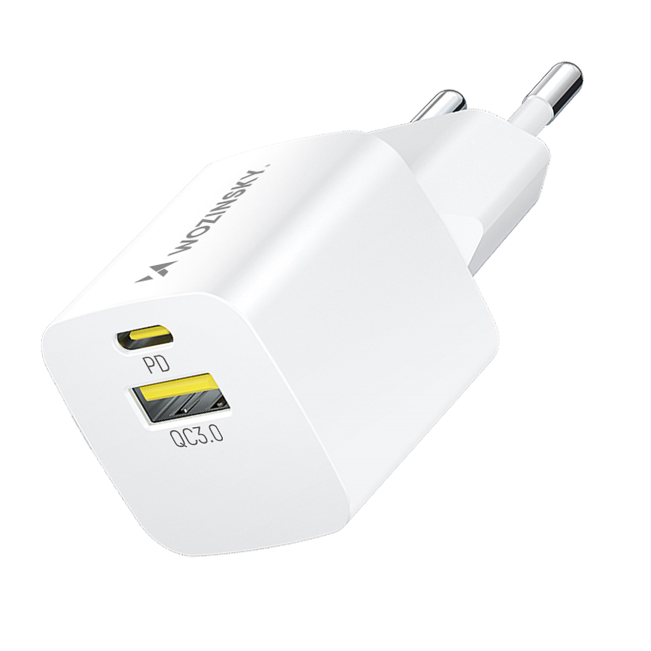 GaN QC3.0 USB-A USB-C PD 33W seinälaturi valkoinen