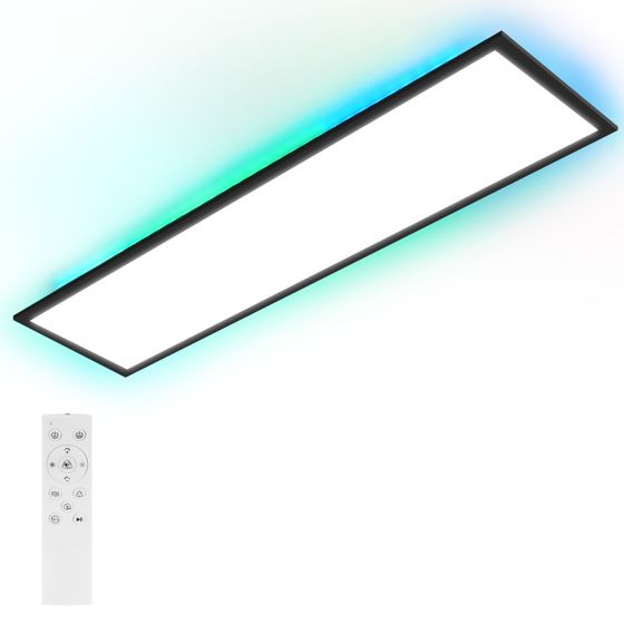 NETTLIFE LED-paneeli 120 x 30 cm, himmennettävä, pitkä, litteä kattovalaisin, RGB-väri, kaukosäätimellä, 36 W, musta, suorakaiteen muotoinen