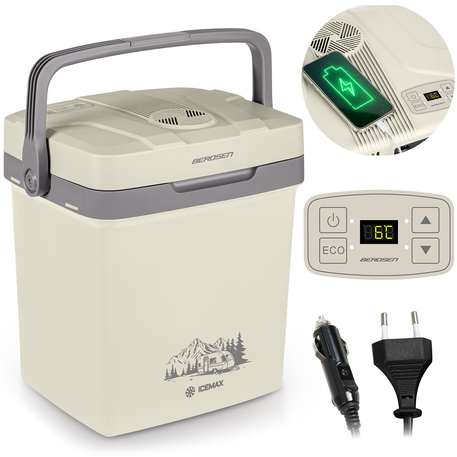 Berdsen Icemax 26 litran matkakylmälaukku ECO-tila - kermanvärinen