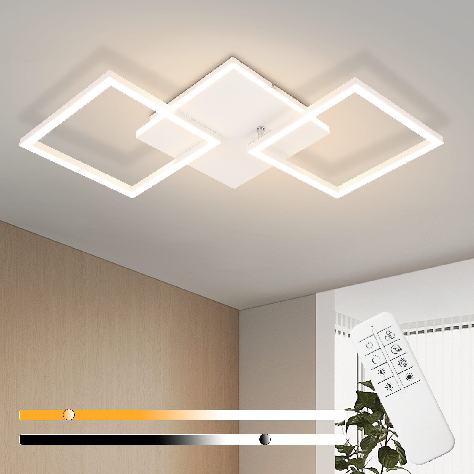 NETTLIFE LED - kattovalaisin olohuoneeseen, valkoinen, himmennettävä, neliönmuotoinen, moderni, 32 W, kaukosäätimellä