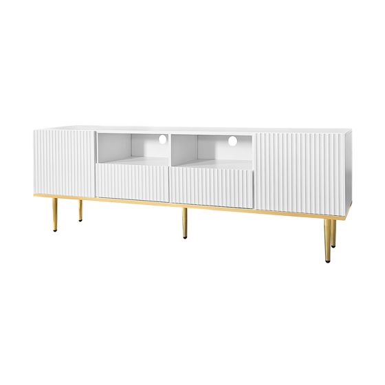 TV-taso 165x36x55 cm valkoinen lastulevy säilytyksellä ja kultaisilla jaloilla