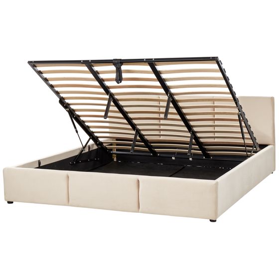 Sänky säilytystilalla sametti BOUSSE 180 x 200 cm Vaaleanbeige