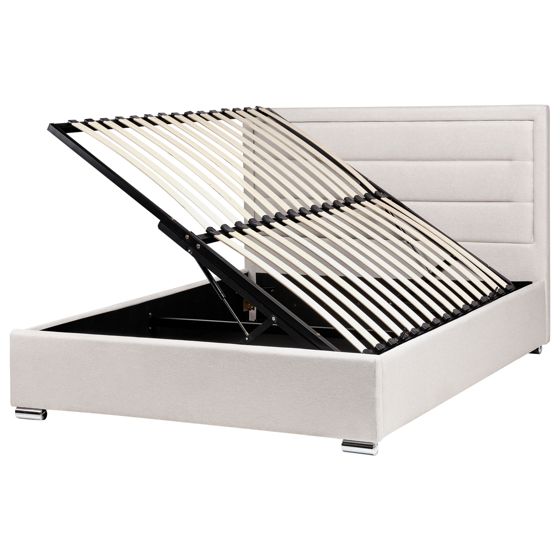 Sänky säilytystilalla kangas ROUEN 140 x 200 cm Vaaleanbeige