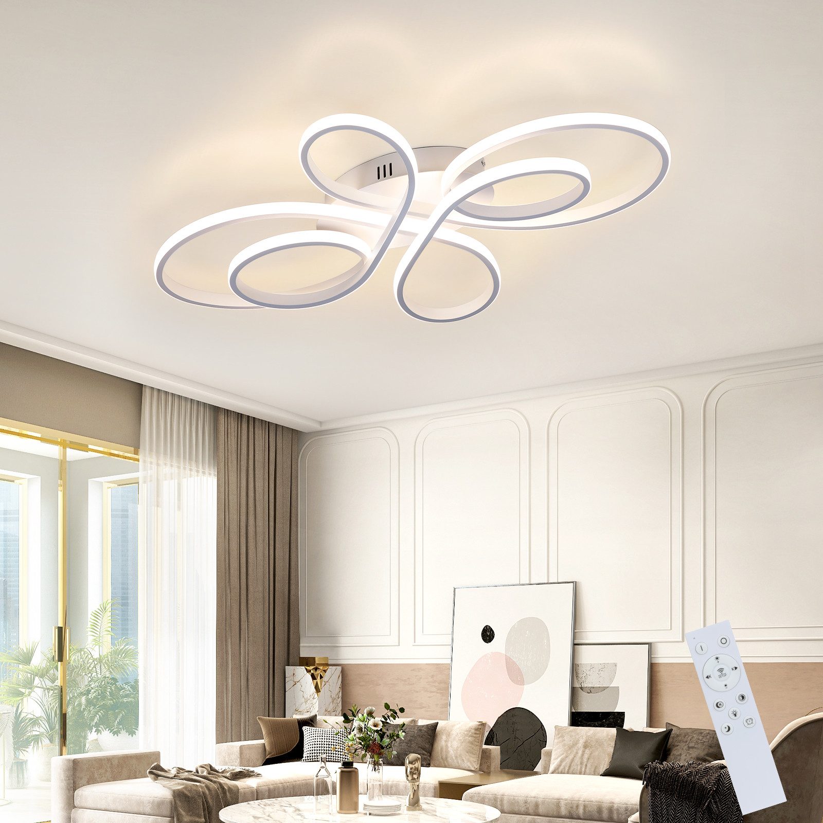 NETTLIFE himmennettävä, LED - kattovalaisin, 66 cm, moderni Valkoinen, 65W, makuuhuonevalaisin Kaukosäätimellä, suuri, olohuoneeseen