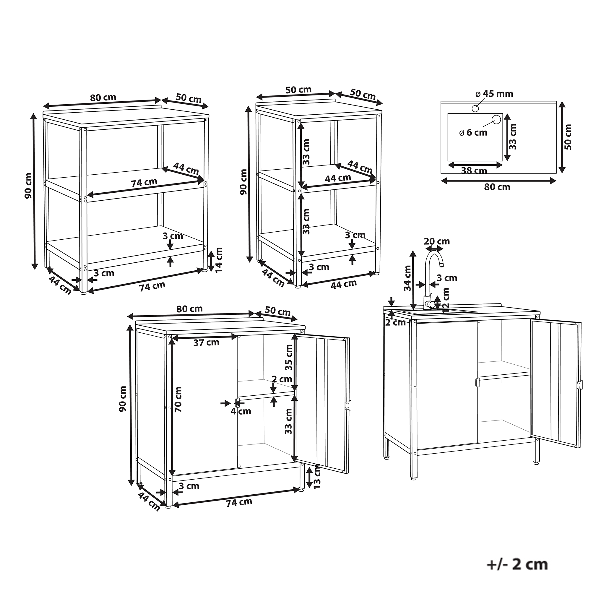 Ulkokeittiösetti pesualtaalla 4 osaa VILAMA metalli Valkoinen