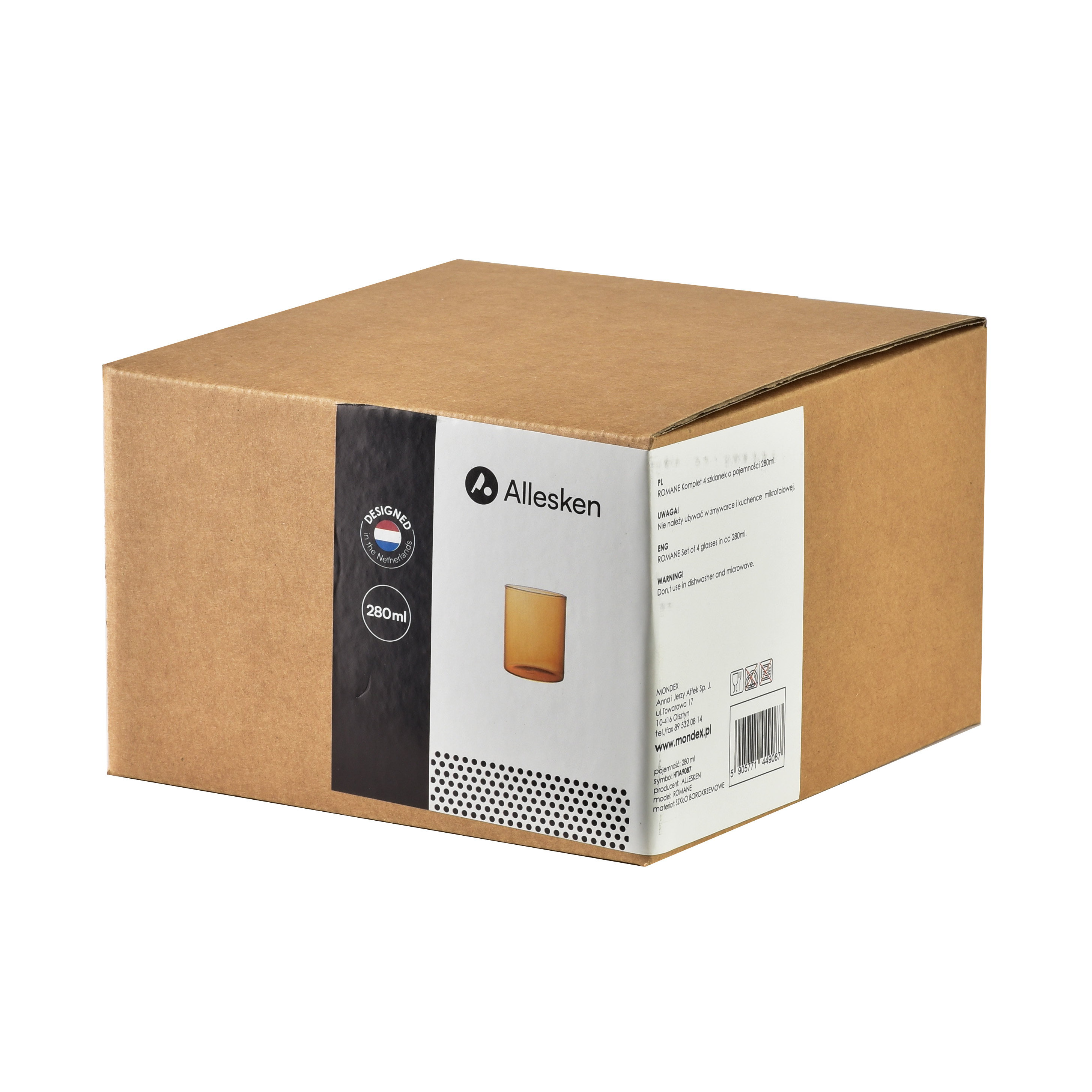 Lasit borosilikaattilasi ROMANE 7x7x9 cm hunaja 4 kpl