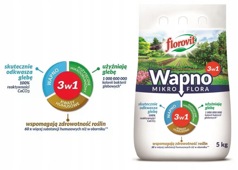 Florovit happamuutta vähentävä kalkkilannoite 5 kg mikroflooraa 3 in 1 humushapoilla
