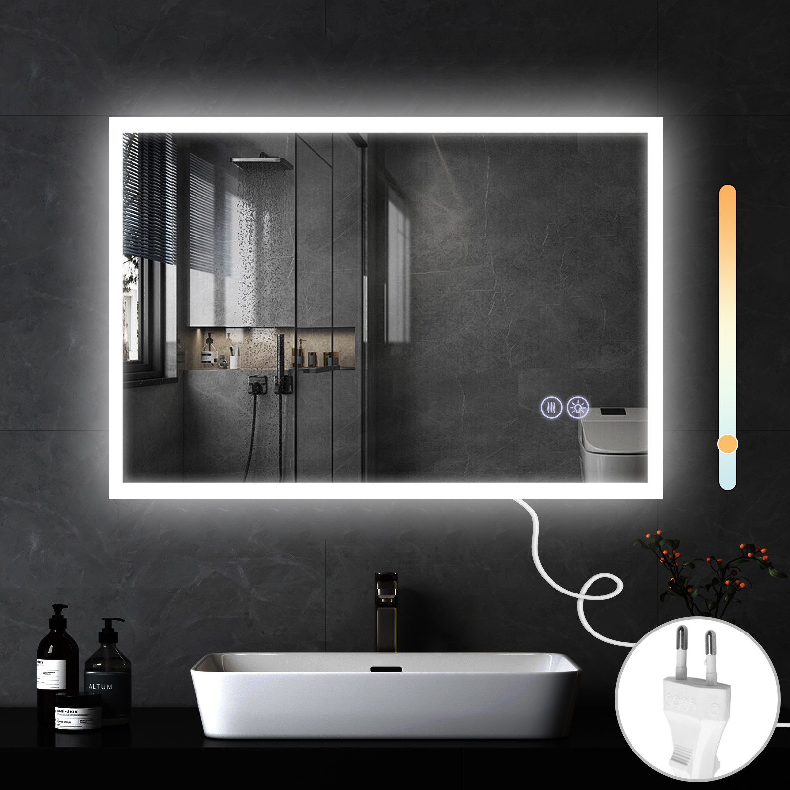 NETTLIFE peili Valolla, 100x60cm, LED - seinäpeili, räjähdyssuojattu, lasinen Kylpyhuoneen, peili Kosketusnäytöllä