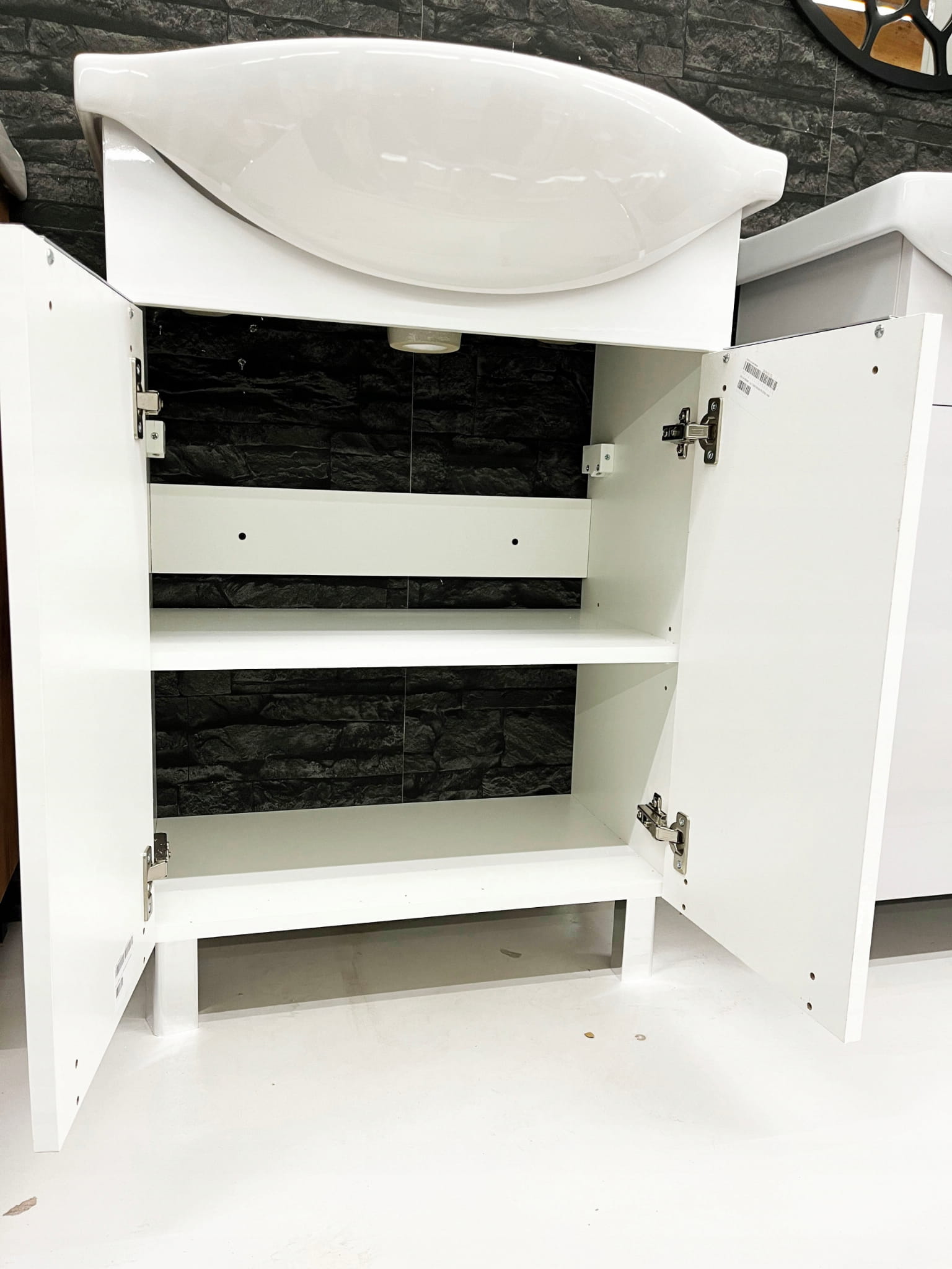 Kylpyhuonekaappi pesualtaalla, valkoinen kiilto, 60 x 85 cm, Lily