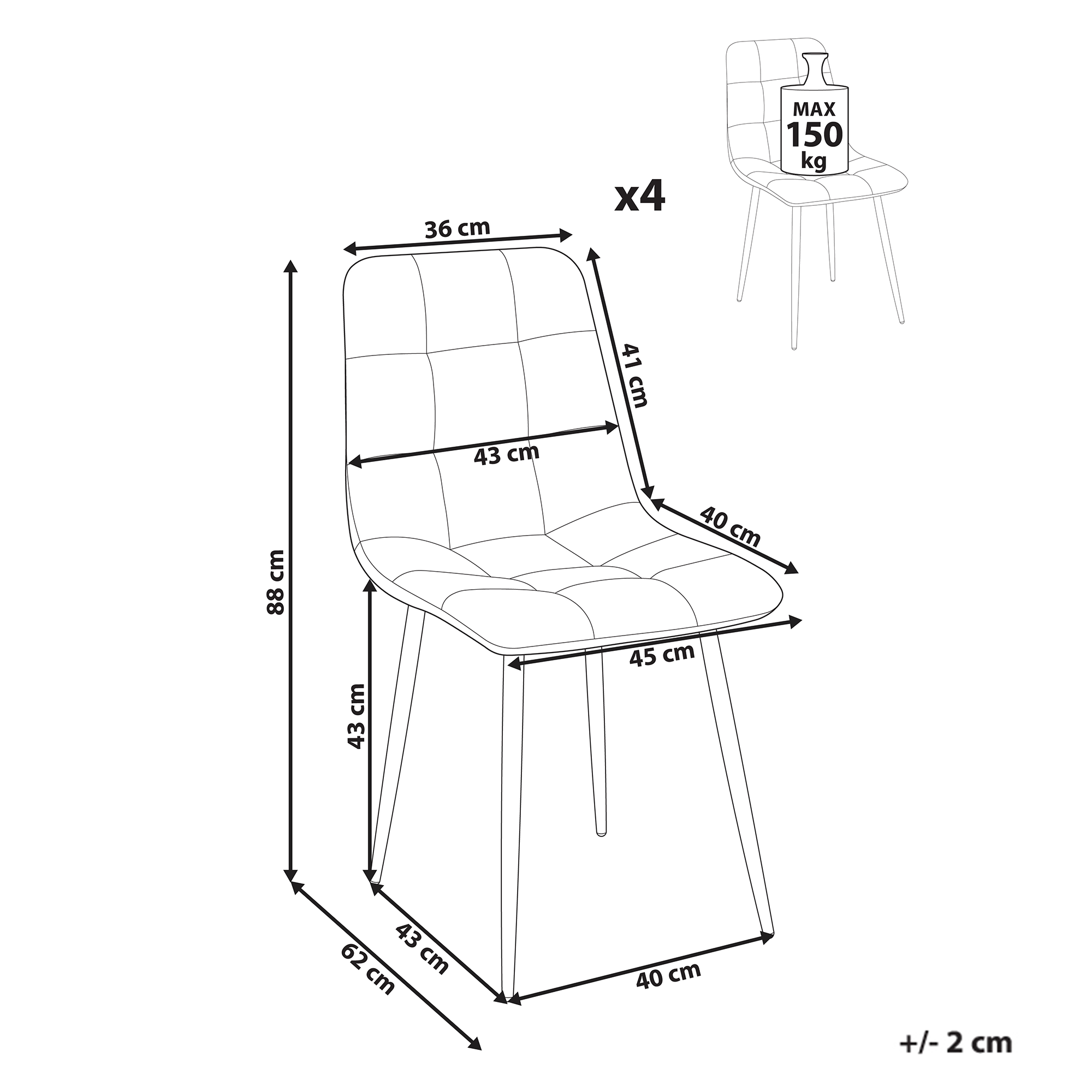 Ruokatuolisetti 4 kpl POWELL sametti Musta