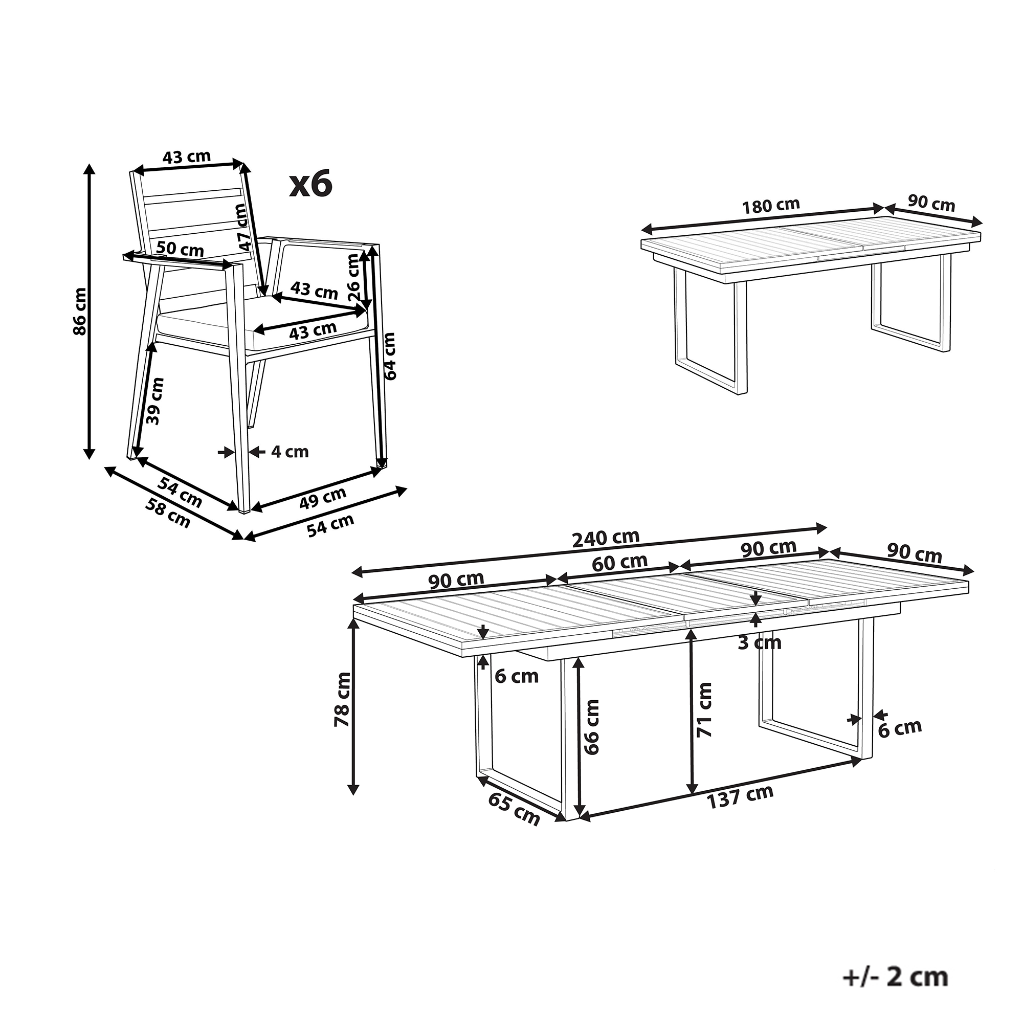 Ulkoruokailuryhmä 6-istuttava VALCANETTO/TAVIANO tyynyillä metalli Harmaa