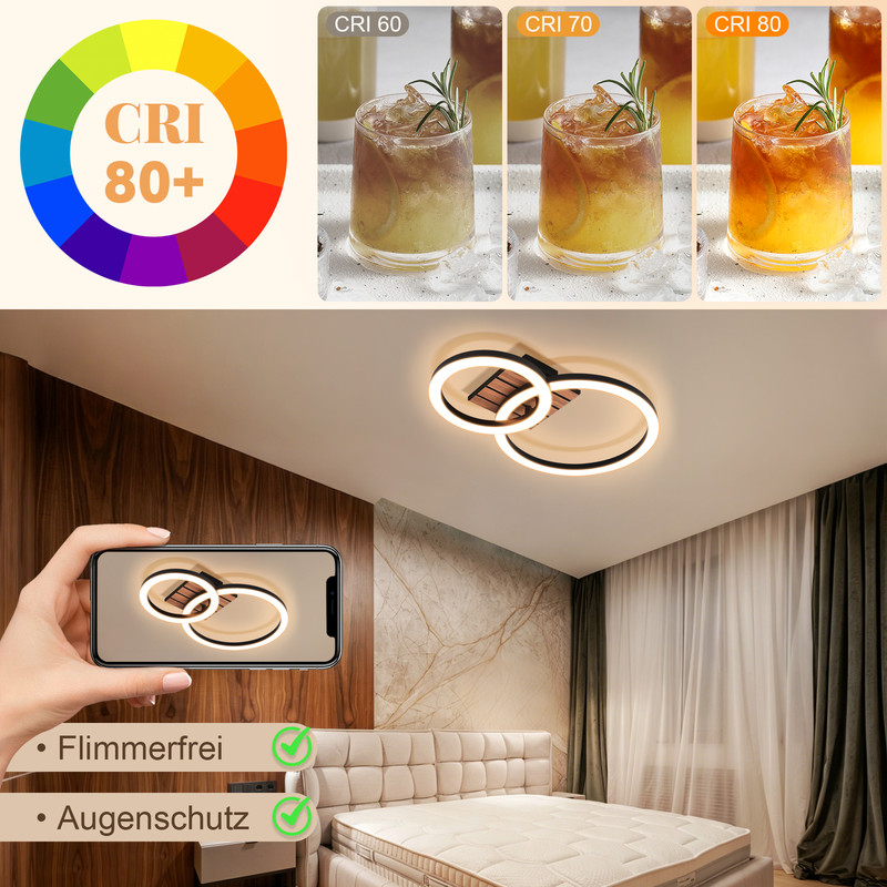 ZMH 3000K 14W LED-kattovalaisin, 44 cm keittiönvalaisin, moderni 2-rengasmuotoilu olohuoneeseen