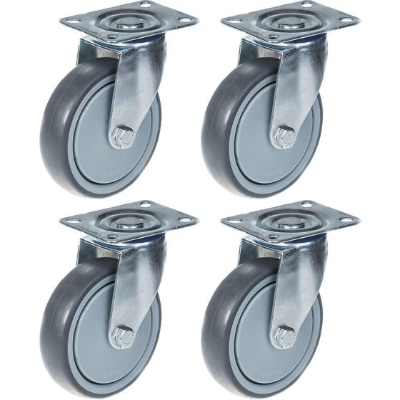 125 mm:n (5 tuuman) pyörä, harmaa kumirengas, kääntyvä, kestää 520 kg:n kuormituksen, 4 kpl:n sarja