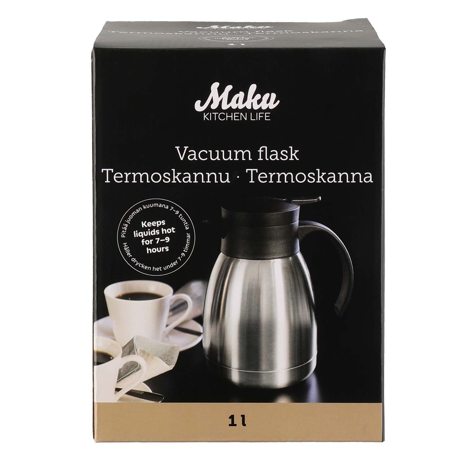 Ruostumattomasta teräksestä valmistettu termospullo, tilavuus 1,0 litraa