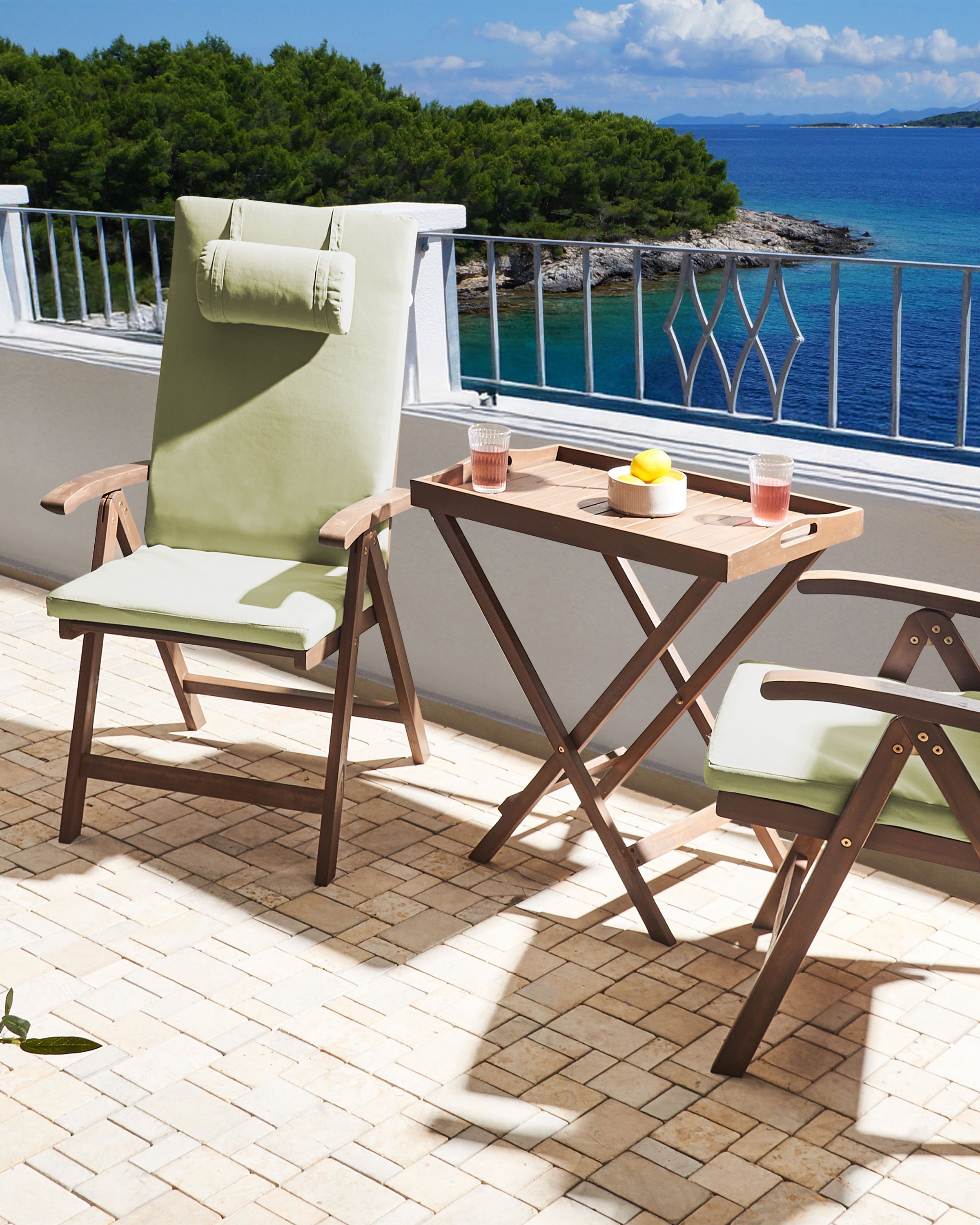 Puutarhatuolisetti pehmusteilla 2 kpl AMANTEA PREMIUM akaasia Vihreä