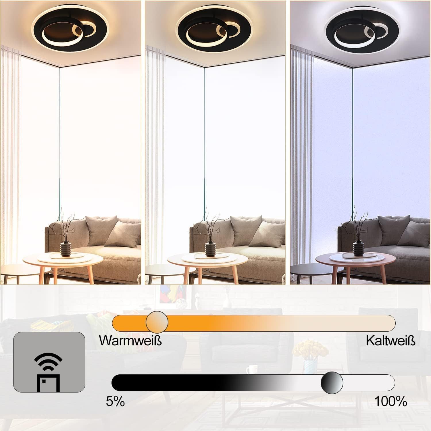 NETTLIFE LED - kattovalaisin olohuoneeseen, musta keittiön lamppu, 33 W, himmennettävä, kaukosäätimellä, moderni design - lamppu, pyöreä