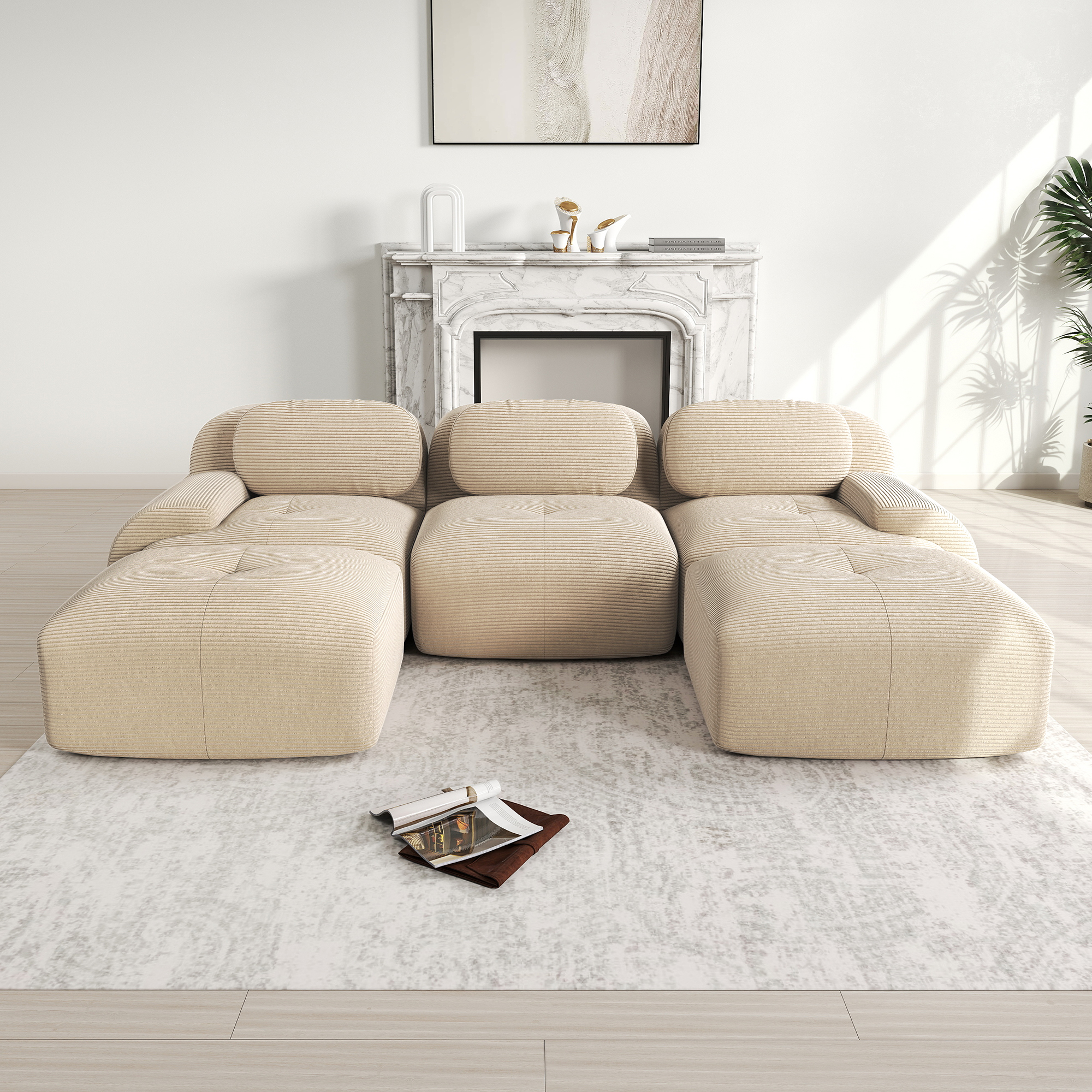 moduulisohva 4-paikkainen beige kankas skandinaavinen säilytystilalla varustettu