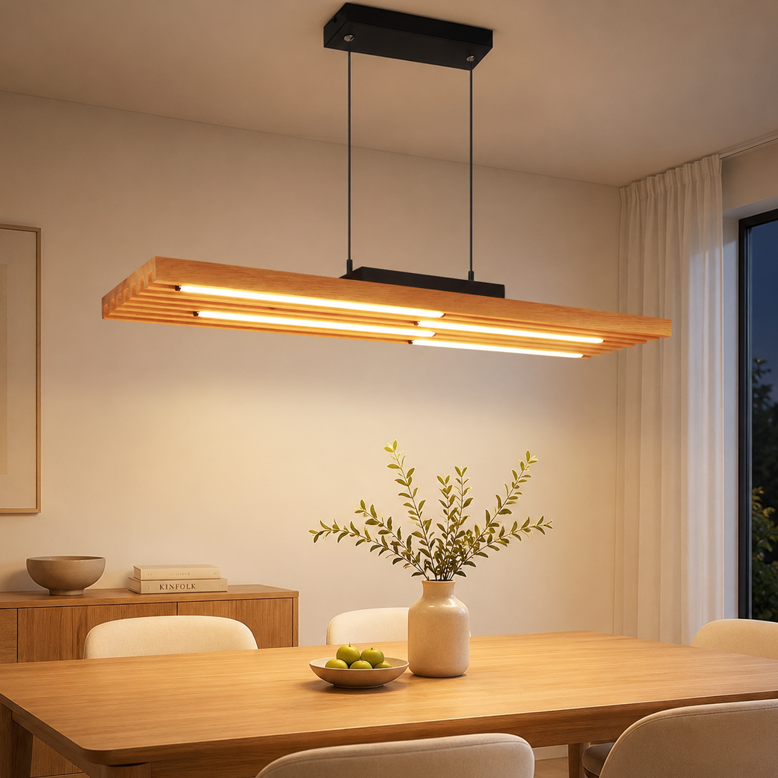 ZMH LED-riippuvalaisin, puukuvio, CCT himmennettävä, kaukosäädin