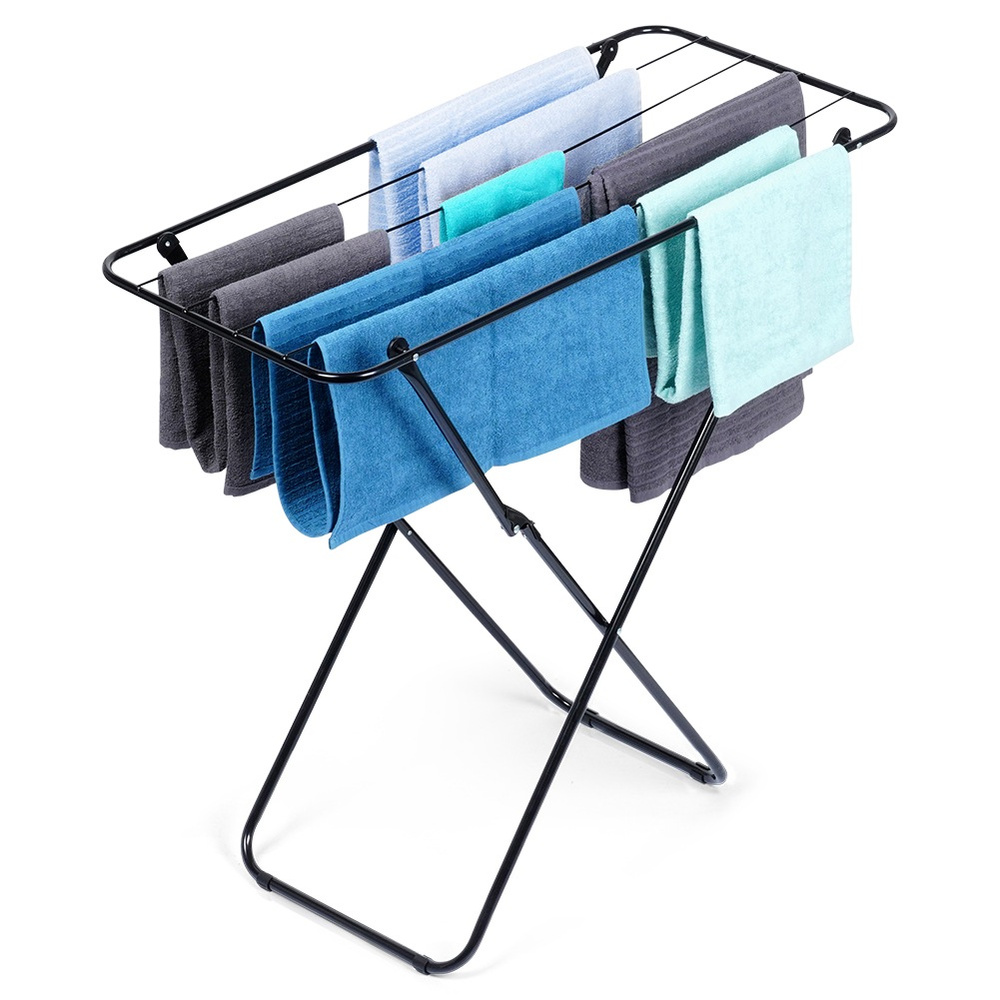 Musta metallinen kokoontaitettava pyykkiteline 93x43x88 cm