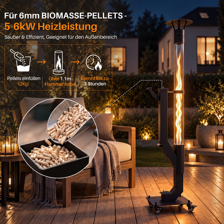 NETTLIFE biomassapelletitakka pyörillä 5–6 kW, 6 mm pelletit, 162,8x45,5 cm, olohuoneeseen ja terassille